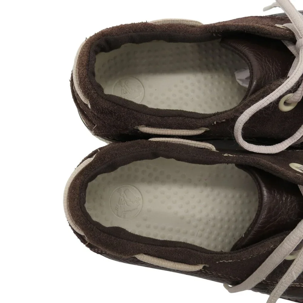 CROCS Men's Dark Brown Pebbled Leather Boat Shoes Size 9